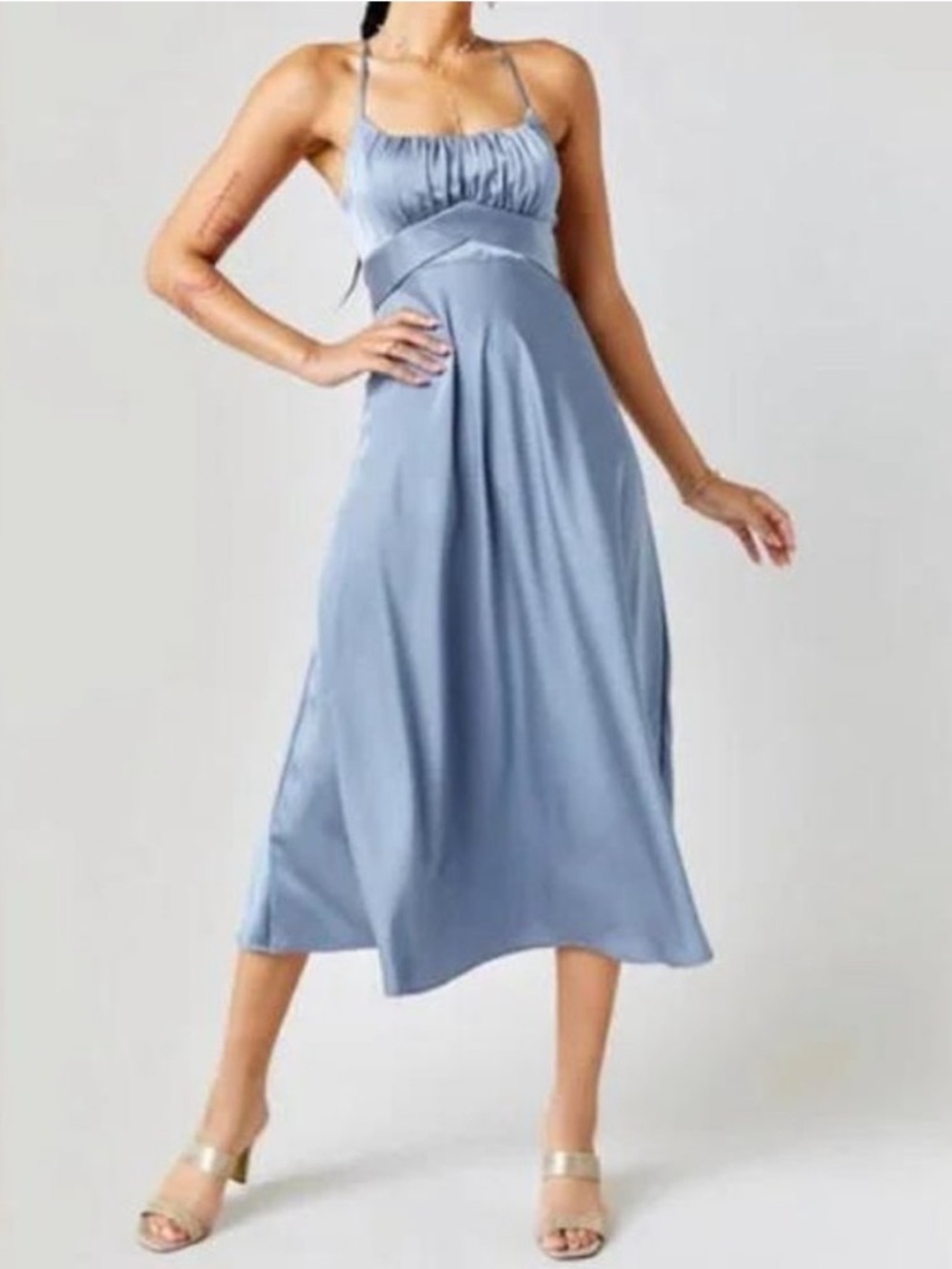 Elaina satin tie back midi dress
